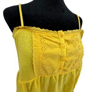 Arizona Henley Tank‎ Top Womens Size XL Empire Waist Smocked Lace Eyelet Y2K Vtg